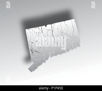Der USA-Karte von Connecticut mit Papier zu schneiden. Hand gemacht. Flüsse und Seen sind dargestellt. Bitte sehen Sie sich meine anderen Bilder von kartographischen Serie - Stock Vektor