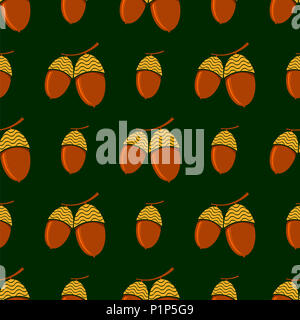 Reif Acorn nahtlose Muster auf weißem Hintergrund. Herbst Eiche Muttern Textur Stockfoto