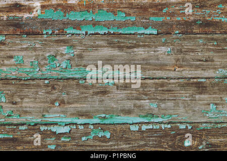 Textur von altem Holz mit einem schäbigen Farbe Grün Farbe Stockfoto