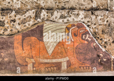 Wandbild eines Jaguars, Palast der Tetitla, Teotihuacan Archäologische Zone; Mexico, Mexiko Stockfoto