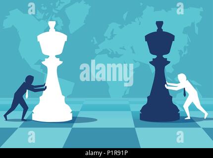 Vektor Konzept Bild von Geschäftsleuten, die Schachfiguren an Bord der weltweiten Politik. Stock Vektor