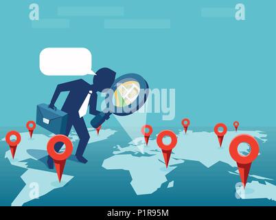 Vector Illustration des Menschen über die Welt reisen auf der Suche nach Gelegenheiten, zu investieren. Stock Vektor