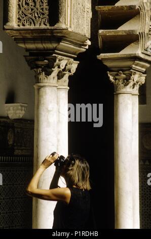 Alcázar (Zitadelle), Patio de Las Doncellas/Hof (Mudéjar-Architektur). Stockfoto