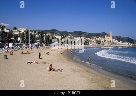 Spanien - Katalonien - Garraf (Bezirk) - Barcelona. Sitges; Playa / Platja de la Ribera. Stockfoto