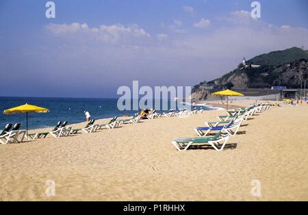 Spanien - Katalonien - Costa del Maresme (Kreis) - Barcelona. Calella, Playa / Platja de Garbí. Stockfoto