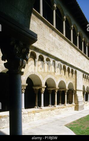 Sant Cugat del Vallès Kloster; romanischen Kreuzgang. Stockfoto