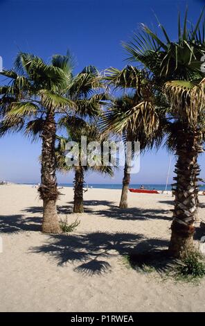 Spanien - Katalonien - Baix Penedés (Bezirk) - TARRAGONA. - Coma Ruga/Comarruga - El Vendrell, Playa / Platja de Sant Salvador. Stockfoto