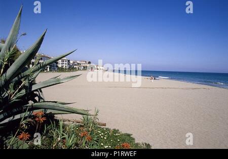 Spanien - Katalonien - Baix Penedés (Bezirk) - TARRAGONA. El Vendrell, Playa / Platja de el Francàs. Stockfoto