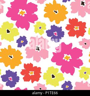 Bunte großen stilisierten Blumen auf weißem Hintergrund. Bold hand minimale Sommer florals gezeichnet. Blütenblatt power Trend. Die nahtlose Vektor floralen Muster. Stock Vektor