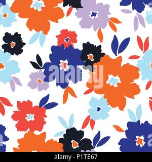 Fett hell Grafik große Blüten und Blätter auf weißem Hintergrund. Bunte Grafik großen floralen Vektor nahtlose Muster. Stilisierte Retro. Stock Vektor