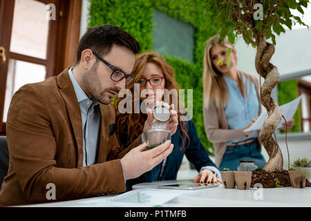 Team von Biologen der Universität zu experimentieren und die Erforschung neuer Methoden der Pflanzenzüchtung. Stockfoto