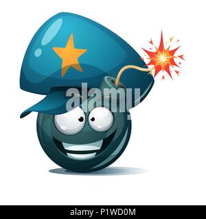 Cartoon Bombe, Sicherung, Wick, funken Symbol. Polizei smiley. Stock Vektor