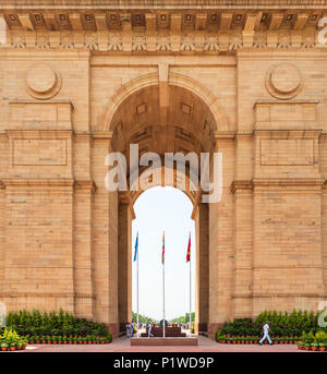 NEW DELHI, INDIEN - ca. April 2017: Closeup Schuß von India Gate. India Gate ist ein Denkmal für die Soldaten der britischen Armee, die während gestorben Stockfoto