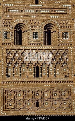 Turm von San Martín; Details ('mudéjar'-Architektur). Stockfoto