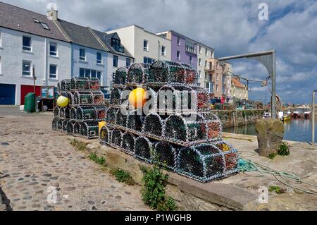 Hummer Töpfen auf dem Kai des Hafen von St. Andrews, Fife, Schottland Stockfoto