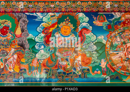 Leh, Indien - 26. Juni 2017: Wandmalereien in den buddhistischen Tempel Stakna gompa Kloster in Ladakh, Indien Stockfoto