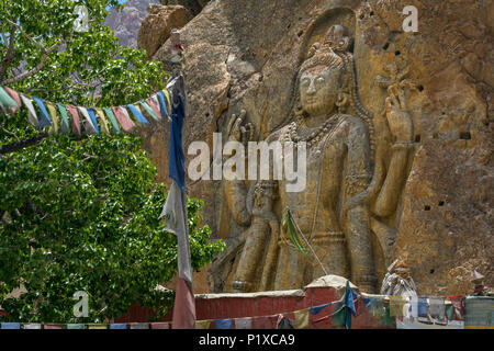 Oder zukünftigen Buddha Maitreya Buddha 28. an Mulbekh Dorf, Leh, Ladakh, Indien Stockfoto