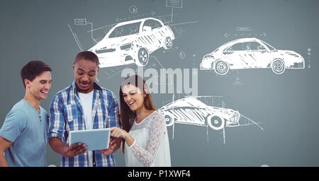 Kreative Gestaltung Treffen mit Skizze der Autos hand Zeichnung Stockfoto