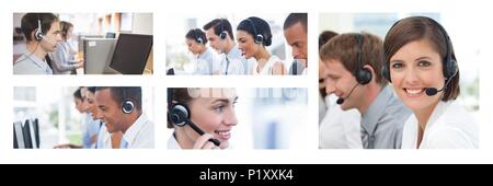 Collage von Customer Service Help Team im Call Center Stockfoto