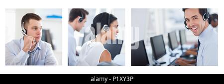 Collage von Customer Service Help Team im Call Center Stockfoto