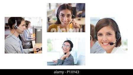 Collage von Customer Service Help Team im Call Center Stockfoto