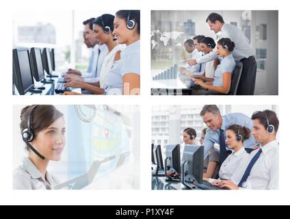 Collage von Customer Service Help Team im Call Center Stockfoto
