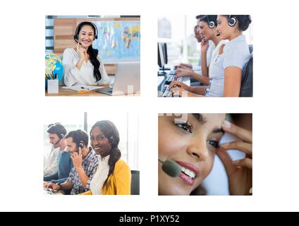 Collage von Customer Service Help Team im Call Center Stockfoto