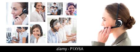 Collage von Customer Service Help Team im Call Center Stockfoto