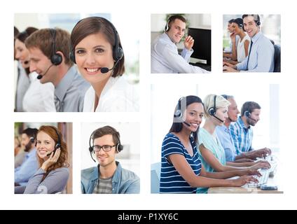 Collage von Customer Service Help Team im Call Center Stockfoto