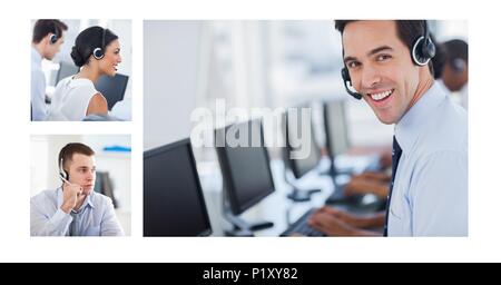 Collage von Customer Service Help Team im Call Center Stockfoto