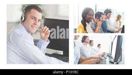 Collage von Customer Service Help Team im Call Center Stockfoto