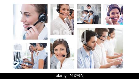 Collage von Customer Service Help Team im Call Center Stockfoto