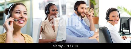 Collage von Customer Service Help Team im Call Center Stockfoto