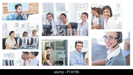 Collage von Customer Service Help Team im Call Center Stockfoto