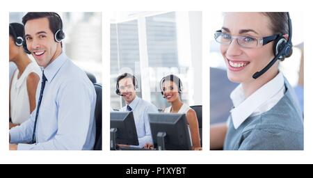 Collage von Customer Service Help Team im Call Center Stockfoto