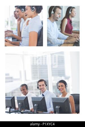 Collage von Customer Service Help Team im Call Center Stockfoto
