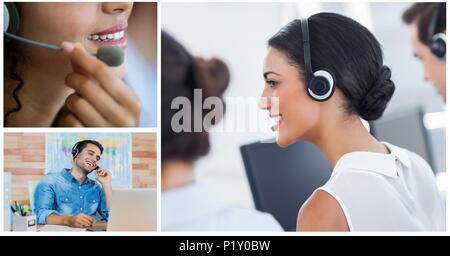 Collage von Customer Service Help Team im Call Center Stockfoto