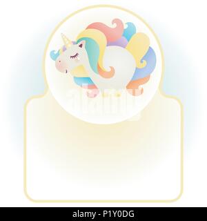 Cute cartoon Einhorn Charakter mit bunten Haaren Stock Vektor