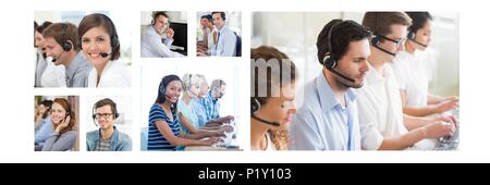 Collage von Customer Service Help Team im Call Center Stockfoto