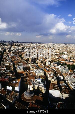 Blick auf die Innenstadt von der Torre/Madrid Tower (eyriel Ansicht). Stockfoto