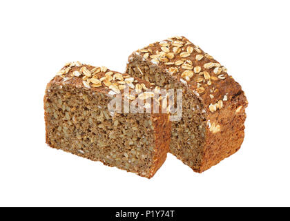 Zwei Scheiben Brot Frische Sonnenblumen auf weißem Hintergrund Stockfoto
