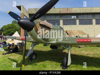 Hawker Hurricane Mk 1 P 3717 der Royal Air Force, die es als Kämpfer während des Zweiten Weltkrieges und der Schlacht von Großbritannien verwendet Stockfoto