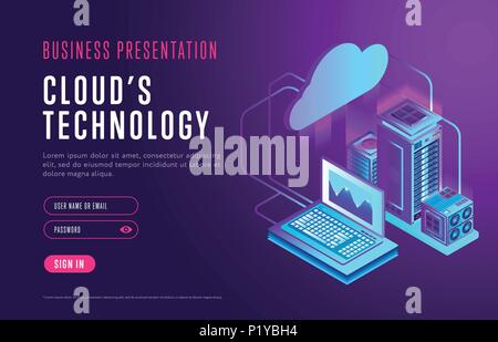 Webseiten Design über Cloud Datenbank Technologie Stock Vektor