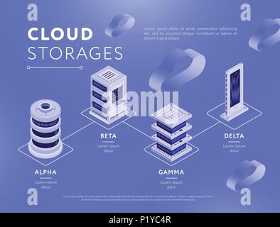 Verbundene Datenbanken mit Cloud Storages Stock Vektor