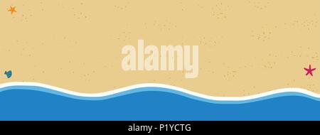 Blick von oben auf die goldenen Sandstrand mit gelben Sand, Muscheln und Seesterne in flachen Icon Design. Seaside Hintergrund oder Rahmen Rahmen für Sommer Grußkarte, Stock Vektor