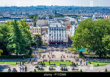 Frankreich, Ile de France, Paris, 18. Bezirk, Blick auf Paris von der Vorplatz Sacre Coeur, Montmartre Stockfoto
