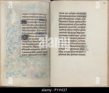 . Trivulzio Buch der Stunden-KW-SMC1-Folios 121v (links) und 122 r (rechts). Linken seite 121 V; rechte Seite Folio 122 r von der Trivulzio Buch der Stunden-KW-SMC1. ca. 1470. Schreiber: Nicolas Spierinc 309 Trivulzio Buch der Stunden-KW-SMC1-Folios 121v (links) und 122 r (rechts) Stockfoto