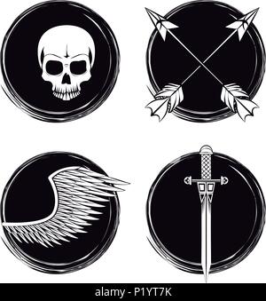 Satz von Tattoo Zeichnungen in Schwarz und Weiß Stock Vektor