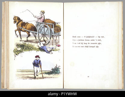 . Een Nieuw aardig prentenboek als vervolg op het beroemde Hoogduitsche kinderwerk 'Der Struwwelpeter' voor Nederlandsche jongens en meisjes bewerkt/Tür W.P. Razoux. Heruitgave met Gezellige nieuwe illustraties Sterben met de Hand zijn ingekleurd. //Heruitgave 20 S., 16 Bl.pl: handgekl. lith//Datering: Nicht in Rühle: Böse Kinder, schatting van Theo Gielen // Twee verhalen (de vliegende Robert en Hans Kijk-in-de-Lucht) komen Uit De2e Duitse Graphics uit 1858 van Der Struwwelpeter Heinrich Hoffmann, van de andere verhalen uit "Der Grüne Bub" // De keerzijde van de illustraties ist onbedrukt//B Stockfoto