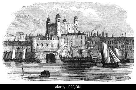 Der Tower von London, offiziell Her Majesty's Royal Palace und Festung der Tower von London, im späten 15. Jahrhundert. Es wurde Ende 1066 als Teil der Normannischen Eroberung Englands gegründet. Es ist wie ein Gefängnis von 1100 verwendet wurde, aber das war nicht der primäre Zweck - früh in seiner Geschichte, es als königliche Residenz diente. Die berüchtigte Ermordung des Fürsten in den Turm ist traditionell geglaubt stattgefunden zu haben, wenn Edward V Onkel Richard, Herzog von Gloucester Lord Protector erklärt wurde, während der Prinz zu jung war. Stockfoto